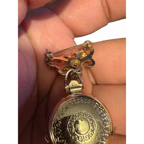 Vintage Coro 4/way Picture Locket Brooch Pin With Rhinestones Gold Tone - Picture 6 of 8